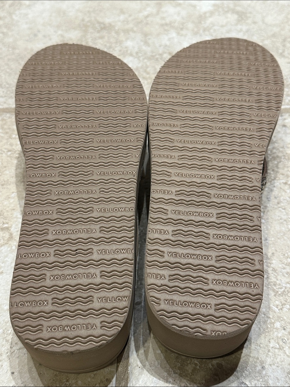 NWOT Yellow Box Taupe Jeweled Platform Flip Flops - Picture 7 of 9